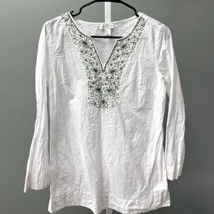 Adrienne Vittadini Embroidered White Tunic Top. Long Sleeves.